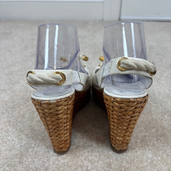 Tory Burch White Patent Leather Rope Detail Wedge Peep Toe Size 8.5 - Picture 8 of 12